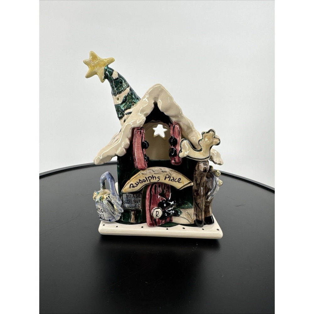 Heather Goldminc Blue Sky Clayworks Rudolph's‎ Place Tealight House w/Underplate